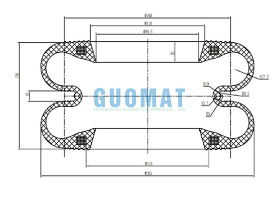 Doppelte gewundene Gummiluftbrücke-Tasche des durchschlags-Luft-Frühlings-GUOMAT F-160-2 S-160-2 Yokohama