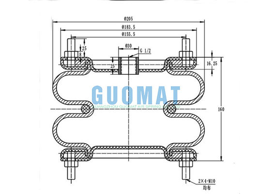 8" Luft-Frühling W01R584055 des Flansch-X2 industrielle Firestone-Aluminiumplatten-gewundene Gummibälge