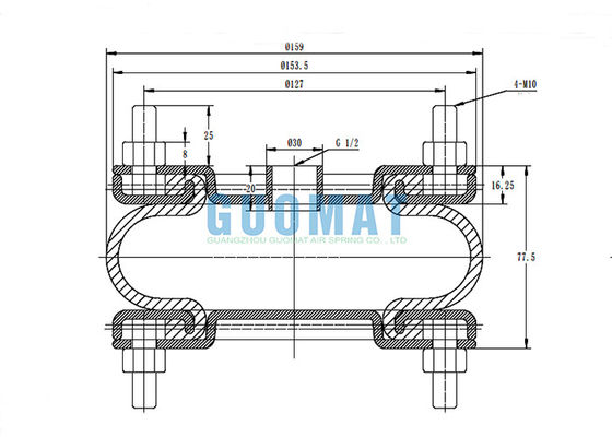 Suspendierungs-Luft-Frühling 8" Rumpfstation 138-8 DS industrieller einzelner gewundener Gummiairbag X1 mit Frontring